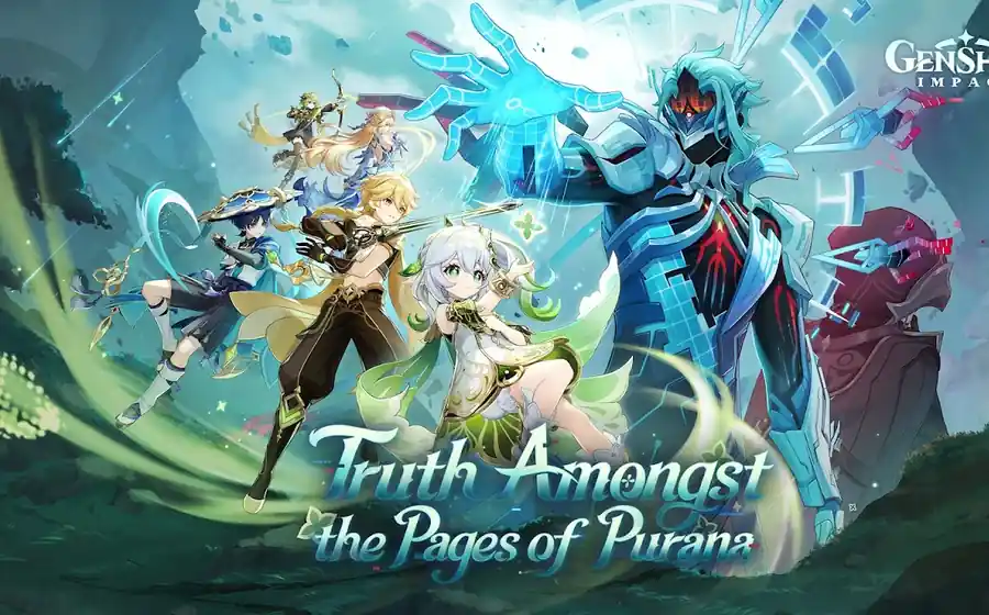 Arte promocional de Genshin Impact com várias personagens em ação